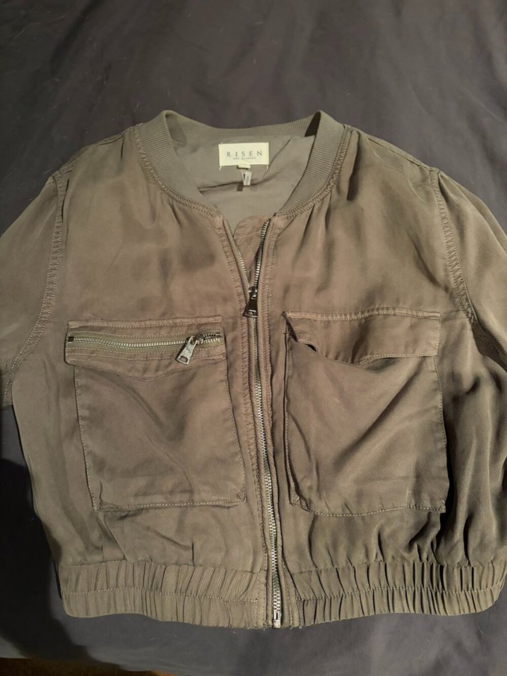 Risen cropped bomber jacket ,size medium, army green
